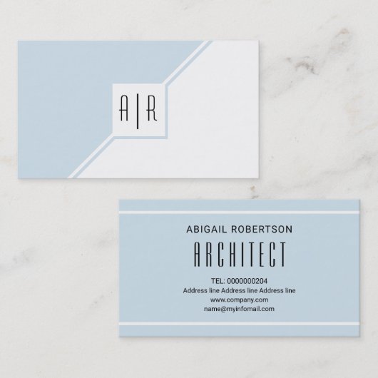 Blauw grijs en wit monogram modern geometrisch visitekaartje (Voorkant / Achterkant)