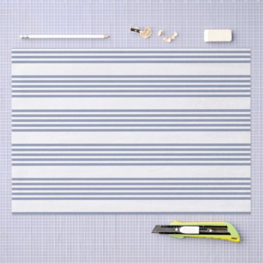 Blauw-grijs en wit vijf streepjespatroon tissuepapier (Craft)