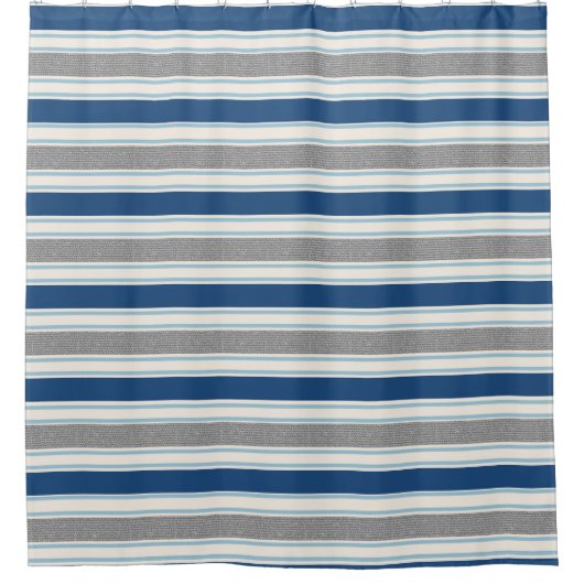 Blauw, grijs en witte streep douchegordijn (Voorkant)