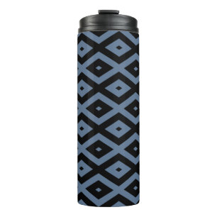 Blauw grijs en zwart diamantpatroon thermosbeker