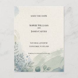 Blauw Grijs Eucalyptus Save The Date-ansichtkaart Briefkaart