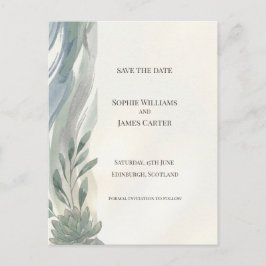 Blauw Grijs Eucalyptus Save The Date-ansichtkaart Briefkaart