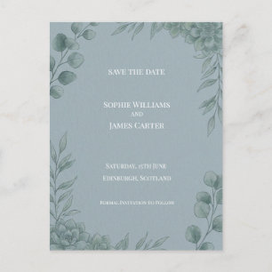 Blauw Grijs Eucalyptus Save The Date-ansichtkaart Briefkaart