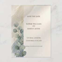Blauw Grijs Eucalyptus Save The Date-ansichtkaart Briefkaart