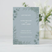 Blauw Grijs Eucalyptus Save The Date Kaart (Staand voorkant)