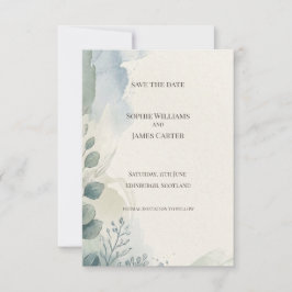 Blauw Grijs Eucalyptus Save The Date Kaart