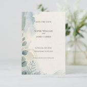 Blauw Grijs Eucalyptus Save The Date Kaart (Staand voorkant)