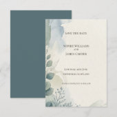 Blauw Grijs Eucalyptus Save The Date Kaart (Voorkant / Achterkant)