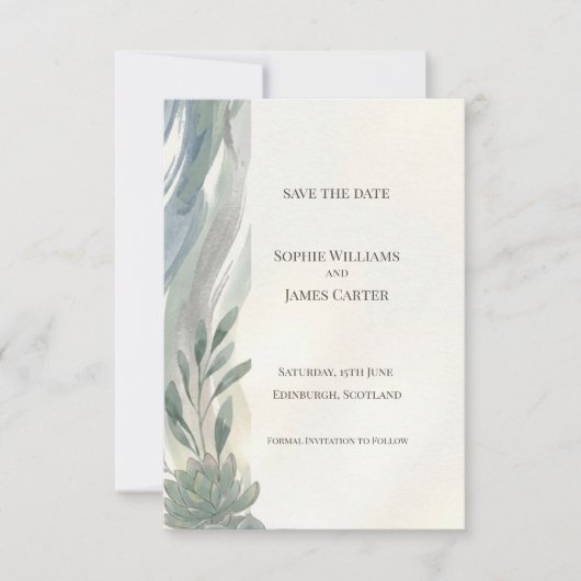 Blauw Grijs Eucalyptus Save The Date Kaart (Voorkant)