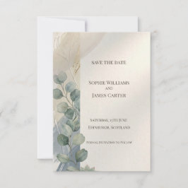 Blauw Grijs Eucalyptus Save The Date Kaart