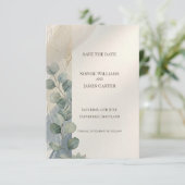 Blauw Grijs Eucalyptus Save The Date Kaart (Staand voorkant)