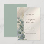 Blauw Grijs Eucalyptus Save The Date Kaart (Voorkant / Achterkant)