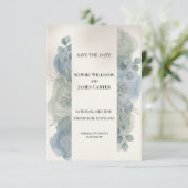 Blauw Grijs Eucalyptus Save The Date Kaart (Staand voorkant)