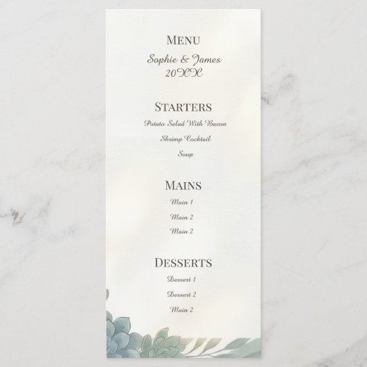 Blauw Grijs Eucalyptus Trouwmenu Menu (Voorkant)