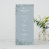 Blauw Grijs Eucalyptus Trouwmenu Menu (Staand voorkant)
