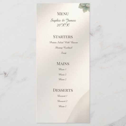 Blauw Grijs Eucalyptus Trouwmenu Menu (Voorkant)