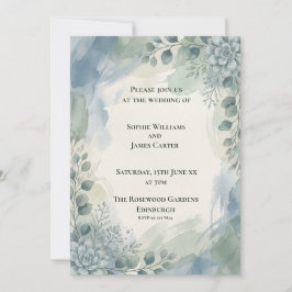 Blauw Grijs Eucalyptus Trouwuitnodiging Kaart