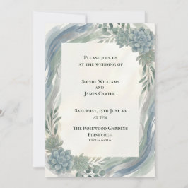 Blauw Grijs Eucalyptus Trouwuitnodiging Kaart