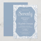 Blauw Grijs Flora Vrouw 70ste Verjaardagsfeest Kaart (Voorkant / Achterkant)