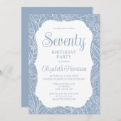 Blauw Grijs Flora Vrouw Zeventig 70ste Verjaardags Kaart (Voorkant / Achterkant)