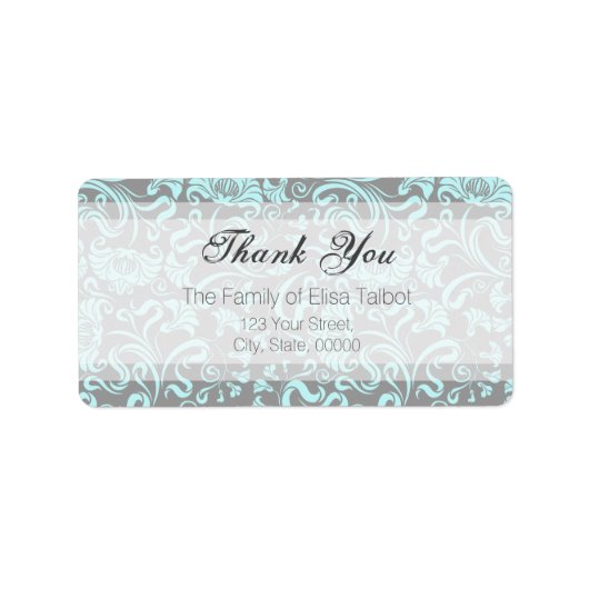 Blauw grijs Floral Patroon Dank u wel het etiket (Voorkant)