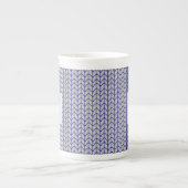 BLAUW GRIJS GEBREID Bone China Mok + Initiaal (Voorkant)
