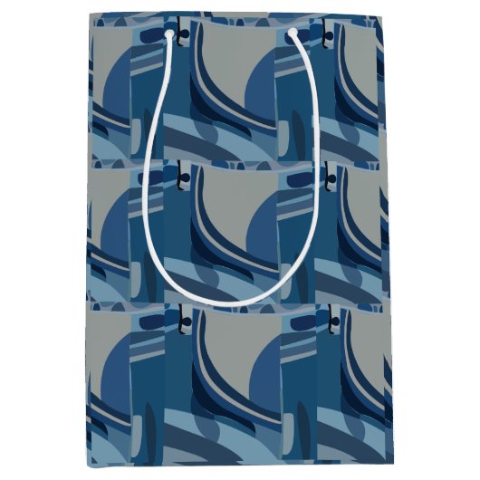 Blauw Grijs Geometrisch Abstract Patroon Medium Cadeauzakje (Voorkant)