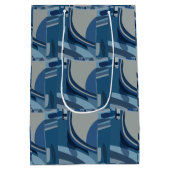 Blauw Grijs Geometrisch Abstract Patroon Medium Cadeauzakje (Achterkant)