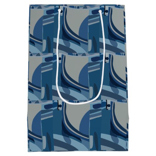 Blauw Grijs Geometrisch Abstract Patroon Medium Cadeauzakje (Achterkant)