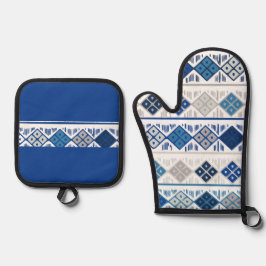 Blauw grijs Geometrisch Ovenwant & Pannenlap Set