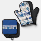 Blauw grijs Geometrisch Ovenwant & Pannenlap Set (Voorkant / Achterkant)