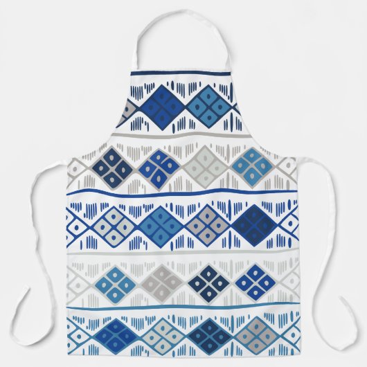 Blauw grijs geometrisch patroon schort (Voorkant)