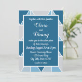 Blauw Grijs Geometrische Driehoeken Moderne Bruilo Kaart (Staand voorkant)