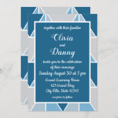 Blauw Grijs Geometrische Driehoeken Moderne Bruilo Kaart (Voorkant / Achterkant)