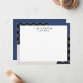 Blauw Grijs Geplay Colorblock Monogram Naam & Stad Notitiekaartje (Voorkant / Achterkant in situ)