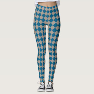 Blauw Grijs Geruit Diamant Patroon Leggings