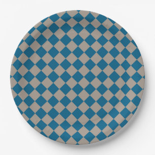Blauw Grijs Geruit Diamant Patroon Papieren Bordje