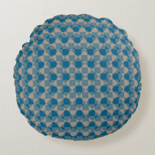 Blauw Grijs Geruit Ruit Plaid Patroon Rond Kussen