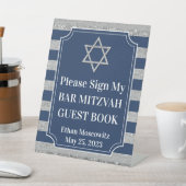 Blauw, Grijs Gestreept Bar Mitzvah teken Reclamebord Met Voetstuk (Insitu)
