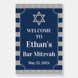 Blauw, Grijs Gestreept Bar Mitzvah Welkomstbord