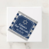 Blauw, Grijs Gestreepte Bar Mitzvah Dank u Bedankjes Labels (In situ)