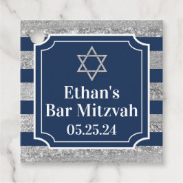 Blauw, Grijs Gestreepte Bar Mitzvah Dank u Bedankjes Labels