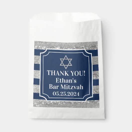 Blauw, Grijs Gestreepte Bar Mitzvah Dank u Bedankzakje (Voorkant)