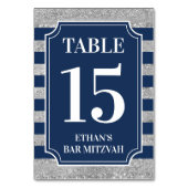 Blauw, Grijs Gestreepte Bar Mitzvah Kaart (Achterkant)