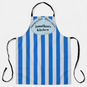 Blauw Grijs Gestreepte Gepersonaliseerde Naam Fun  Schort (Voorkant)
