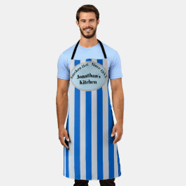 Blauw Grijs Gestreepte Gepersonaliseerde Naam Fun  Schort