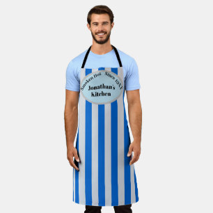 Blauw Grijs Gestreepte Gepersonaliseerde Naam Fun Schort