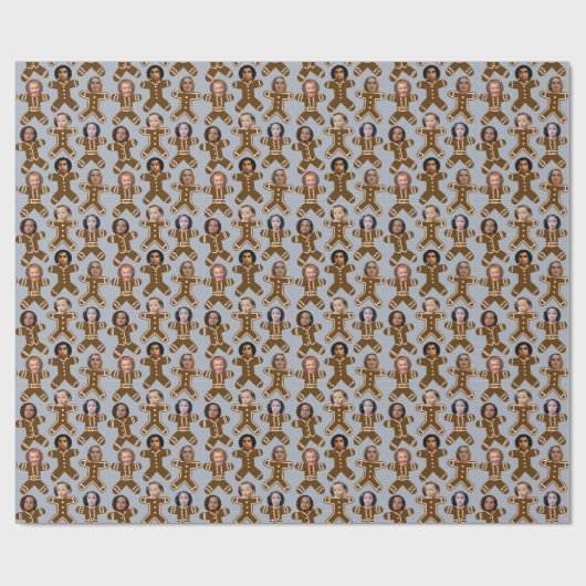 Blauw Grijs Gingerbread Vrienden en Familie Vakant Cadeaupapier (Vlak)