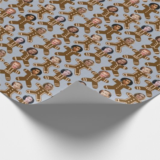 Blauw Grijs Gingerbread Vrienden en Familie Vakant Cadeaupapier (Hoek)
