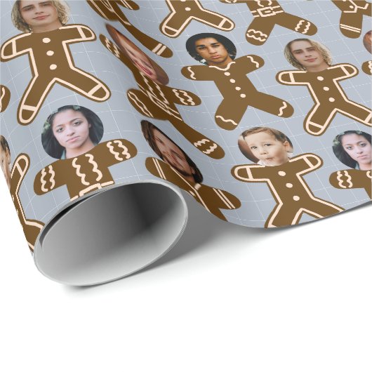 Blauw Grijs Gingerbread Vrienden en Familie Vakant Cadeaupapier (Rol Hoek)